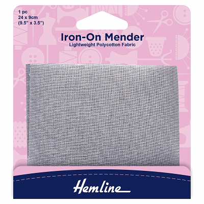 H691.LG  Polycotton Iron On Patch: Light Grey - 24 x 9cm..